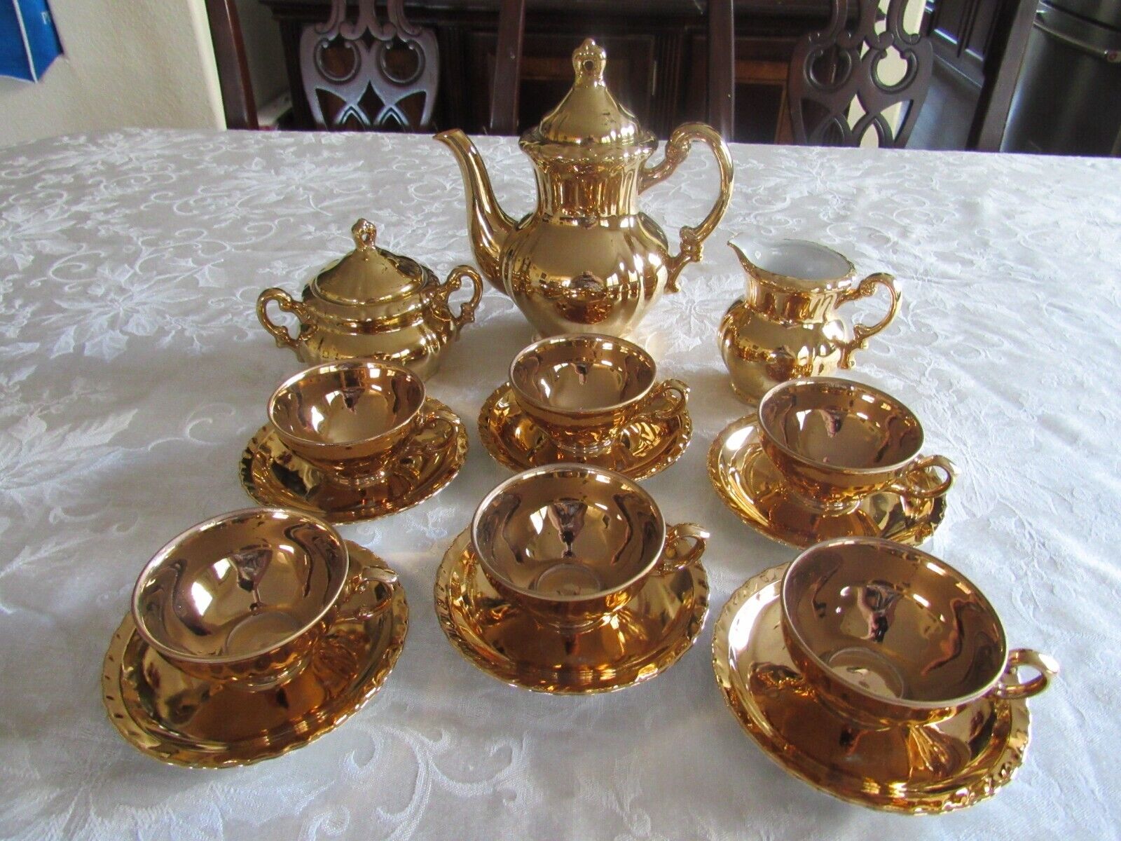 Vintage 1950s Demitasse Gold Plated/Porcelain Arnart Japan Tea Set 15 piecesRare