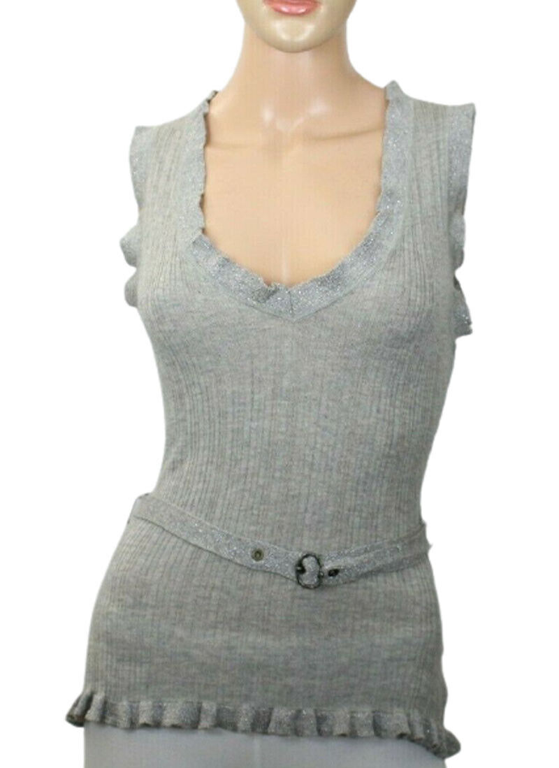 Roberto Cavalli Italy Women\'s Gray Cashmere Silk Knit Top Size 8 Retail $543