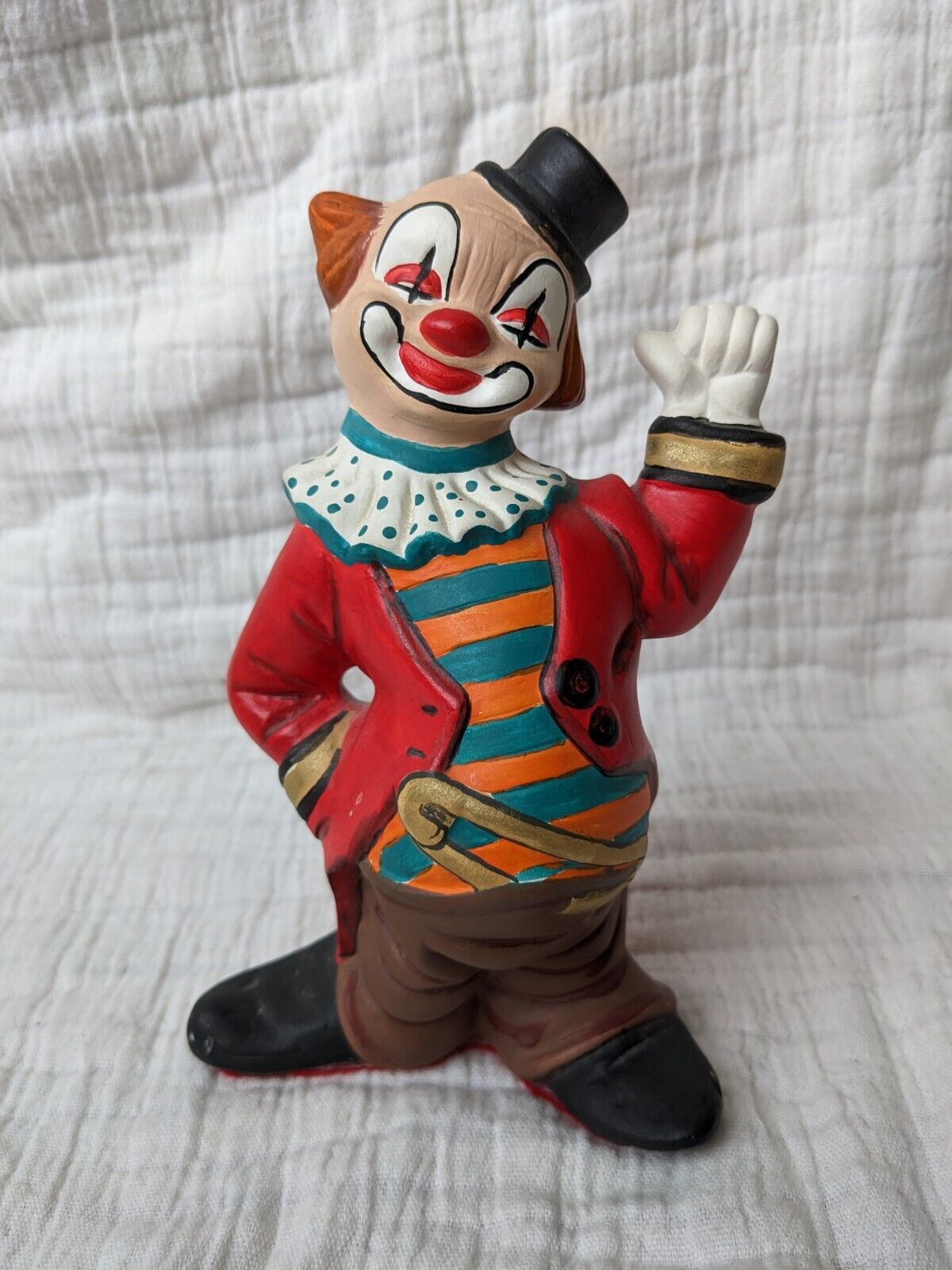Vintage Ceramic Hand Painted Clown Waving figurine