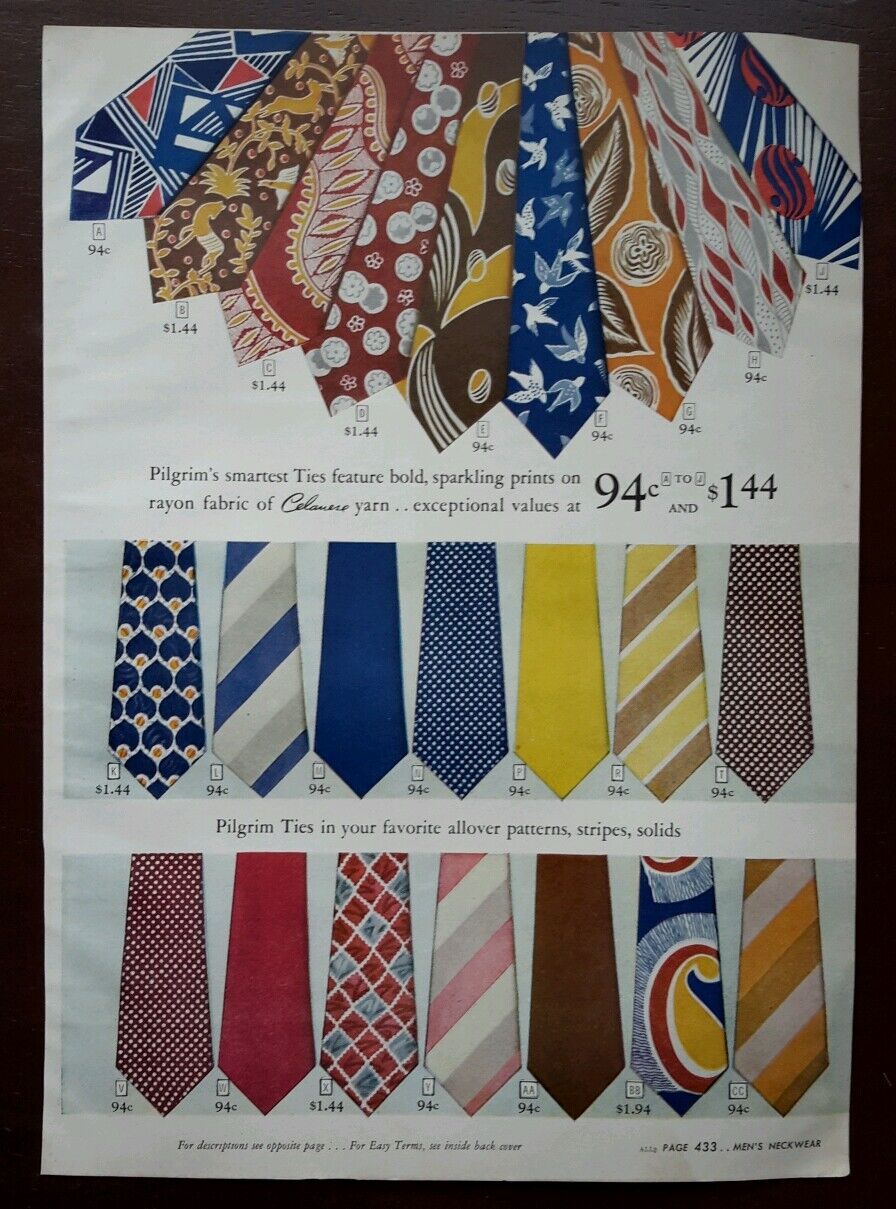  Men\'s Neck Tie 1947 color designs vintage fashion style ad catalog page 
