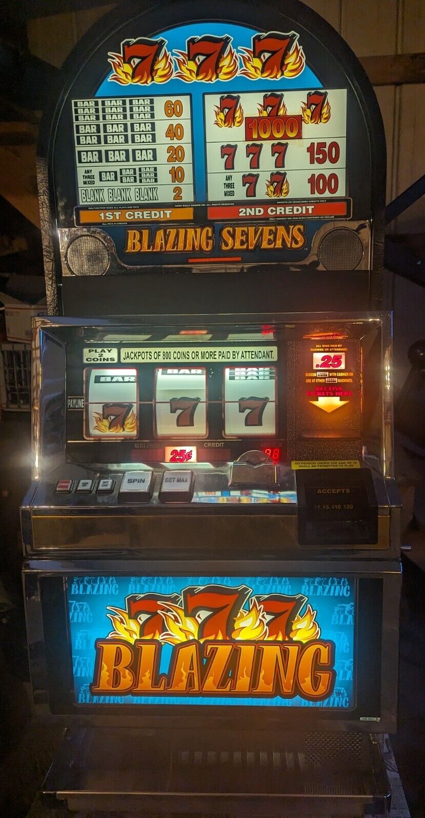Bally Blazing Sevens Full Size Coin-Op Las Vegas Casino Slot Machine Authentic 