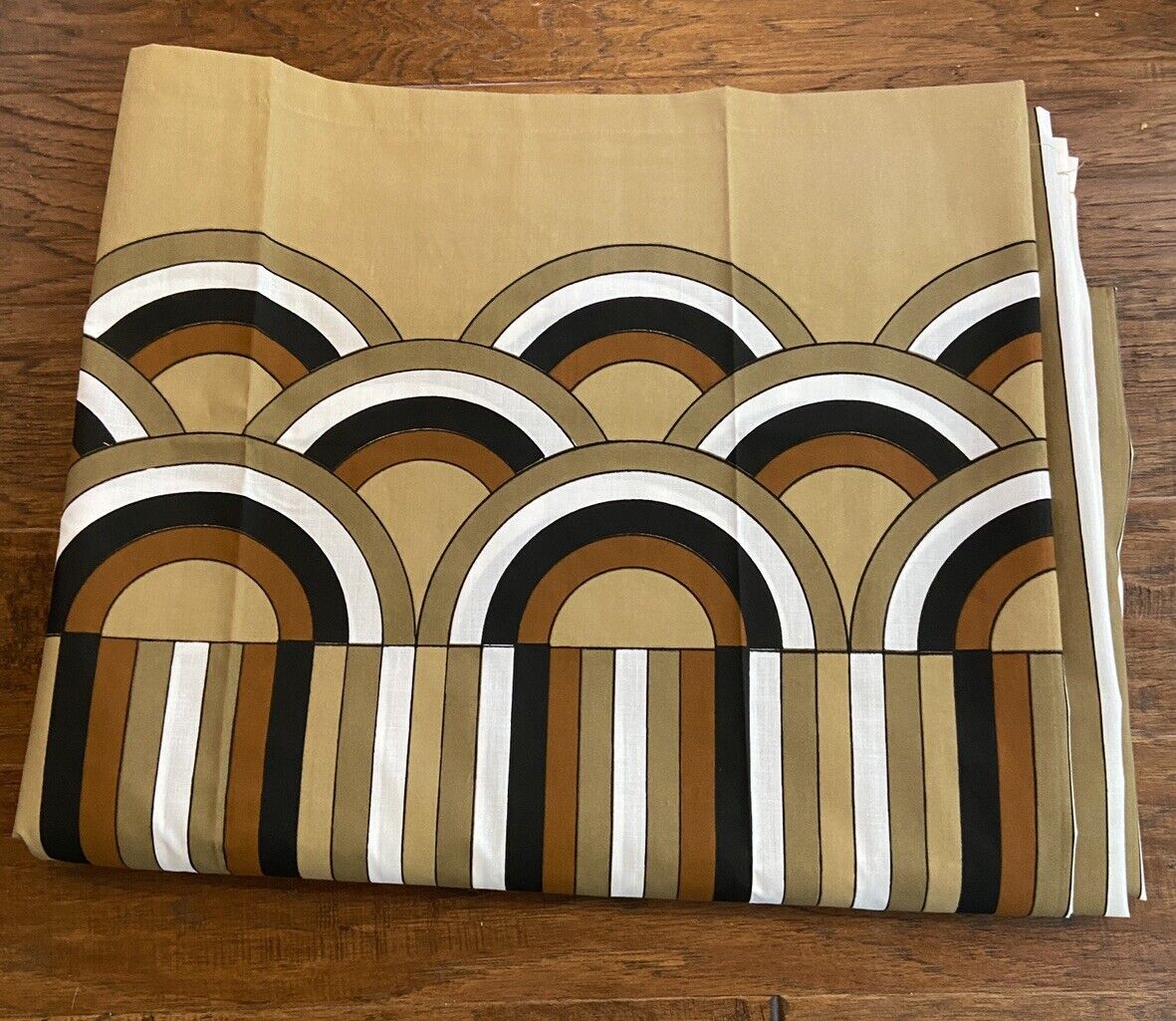 VTG Vera Neumann Fitted Sheet 70's Retro Brown Stripes Arches Double Full