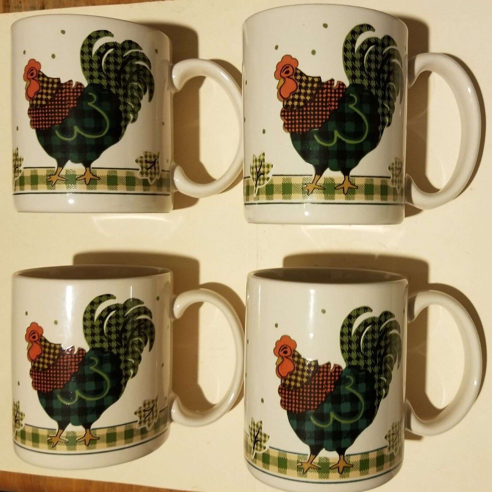 Ingleman Designs Inc. Made In Thailand Set Of 4 Rooster Morn Coffee Cups