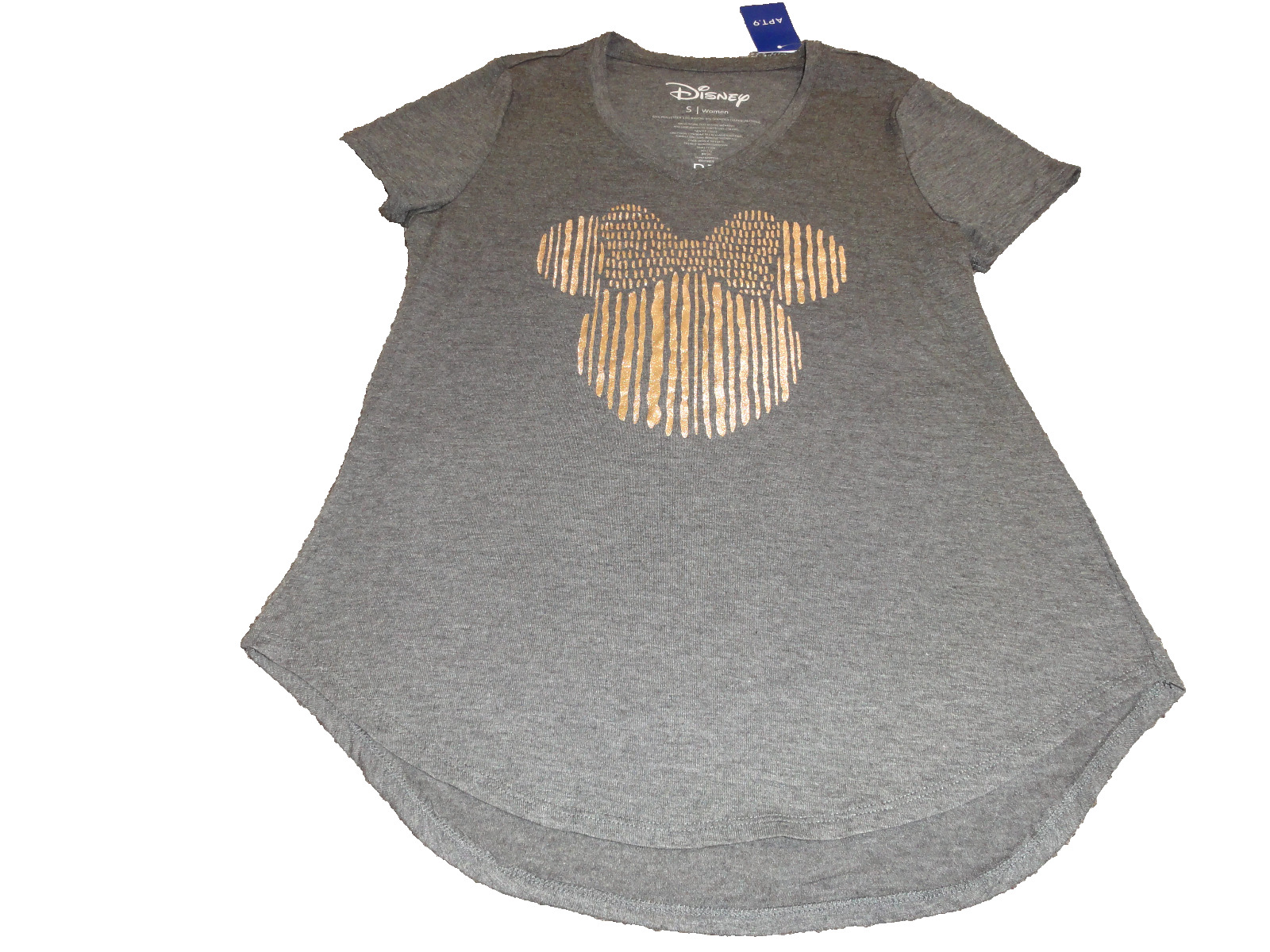 NEW LADIES DISNEY GRAY & GOLD METALLIC MINNIE MOUSE SHIRT SIZE SMALL BY APT.9