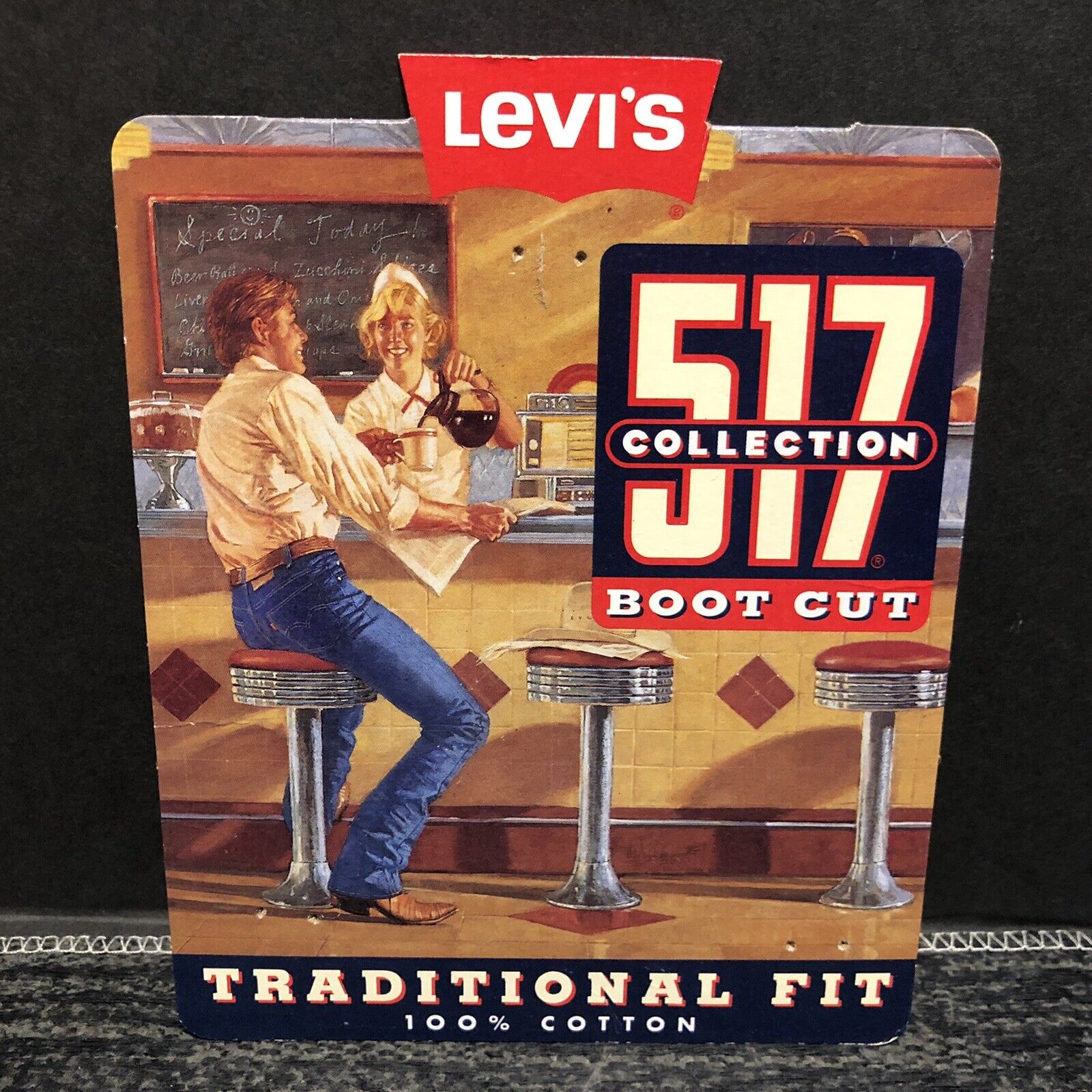 Levis 517 Collection Boot Cut Jeans Pocket Hangtag Advertising Diner Scene