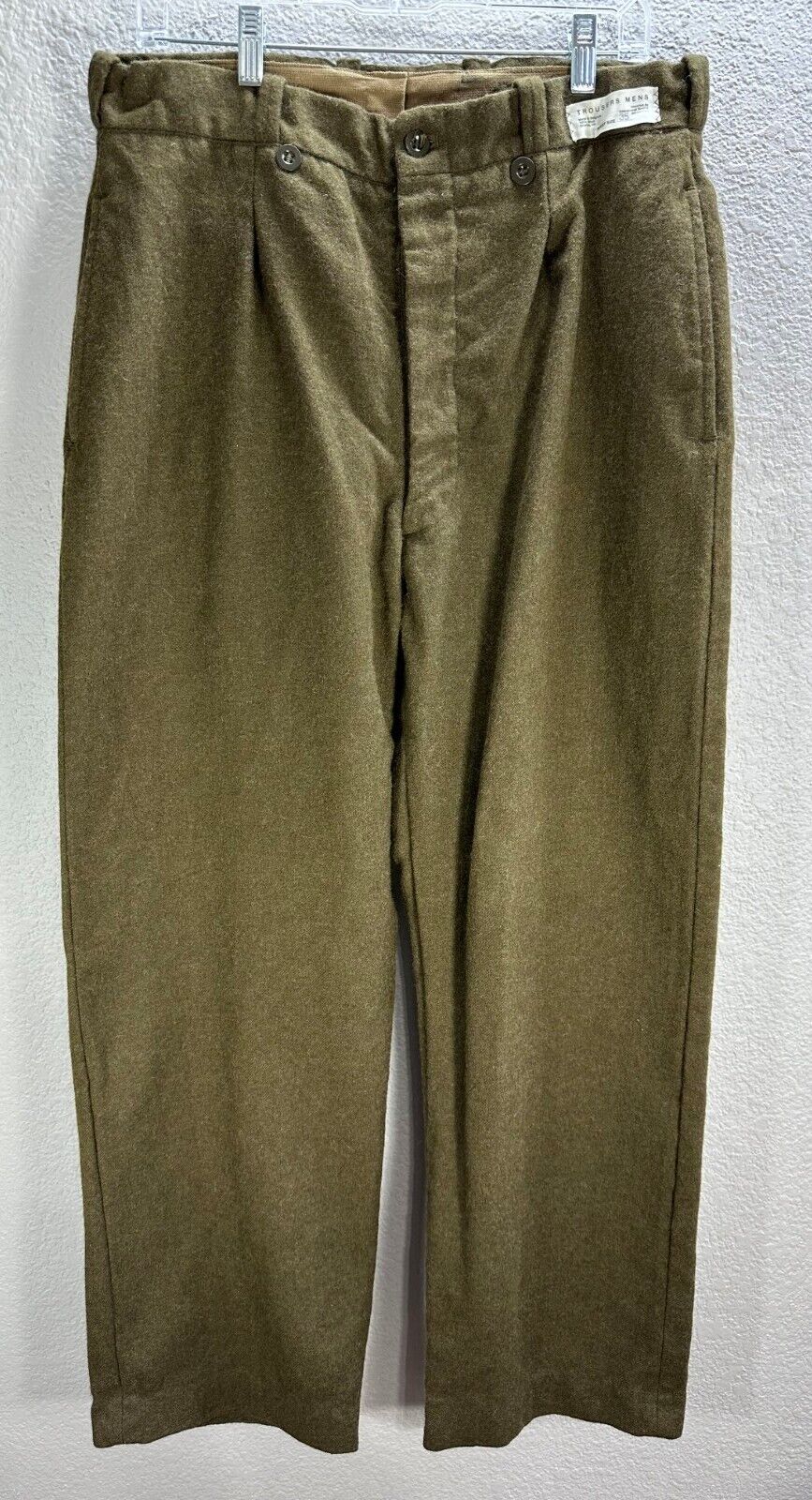 Men\'s Belgium Wool Green Trousers Pants Military Straight Leg Side pockets Sz 35