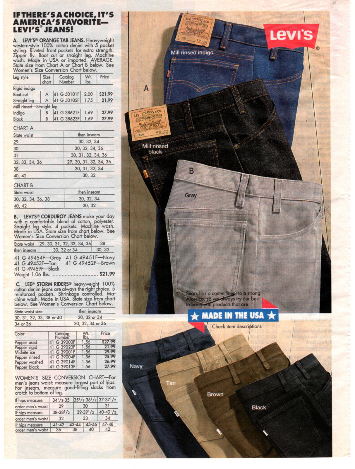 LEVI\'S Jeans Denim Men\'s 90s Fashion 1991 Vintage Print Ad Original Man Cave