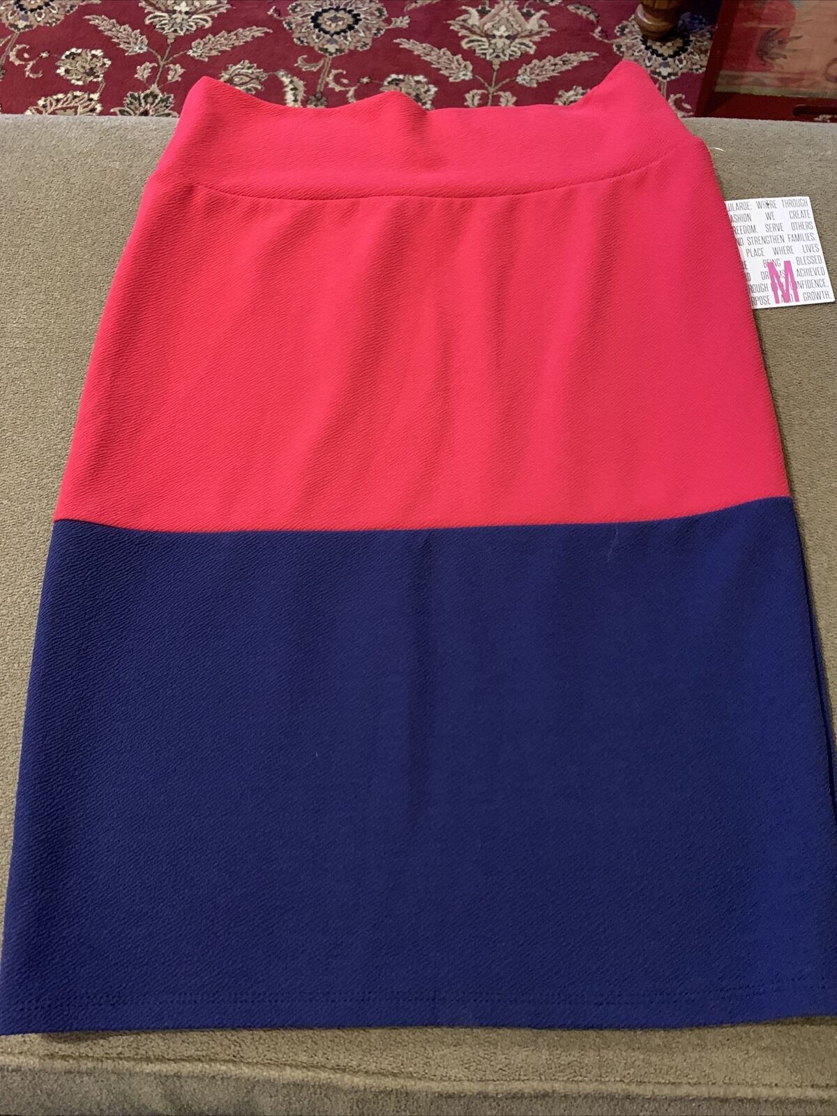 Lularoe Cassie Pencil Skirt Size Medium Women’s Red & Blue Striped (LE)