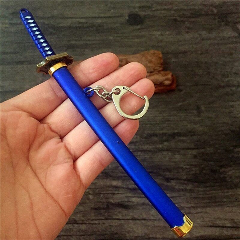 Japanese Samurai Sword Keychain Scabbard Katana Zoro Long Knife & Sheath - Blue