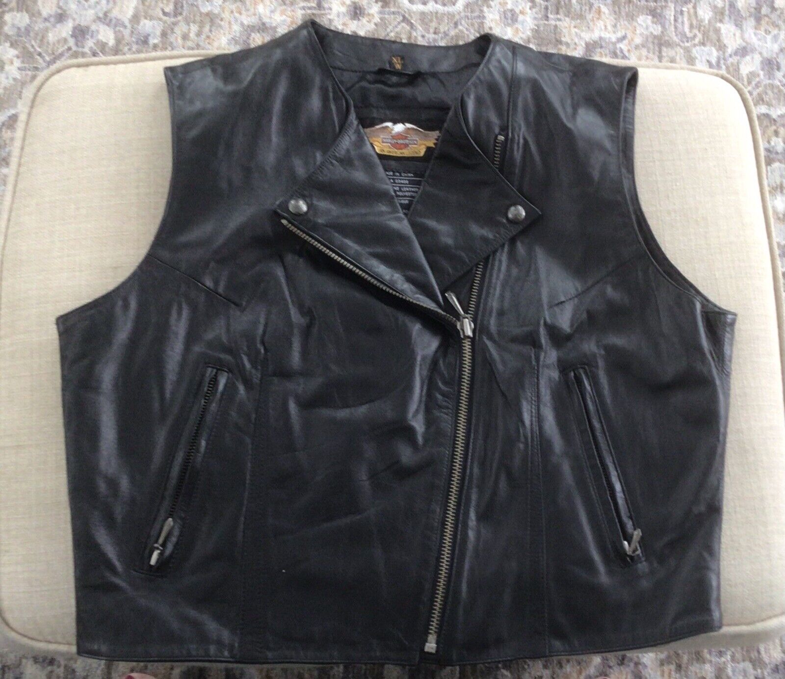 Harley Davidson Leather Vest Womens XL Zippers Lapels NWOT Black