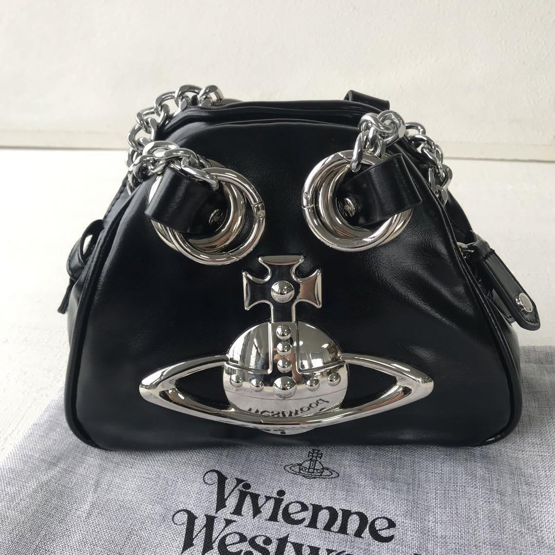 Vivienne Westwood leather big orb chain shoulder bag black New 