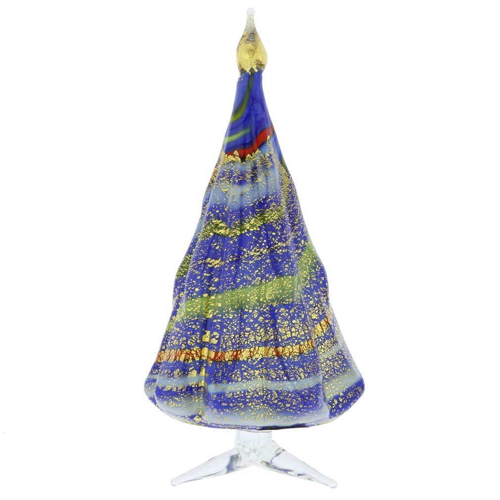 Glass Of Venice Murano Glass Christmas Tree Standing Sculpture - Blue and Gold.