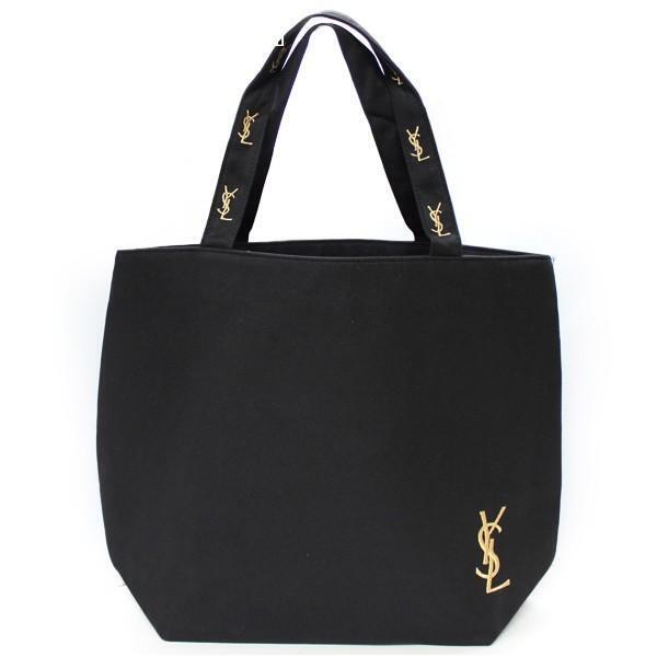 YSL Yves Saint Laurent Novelty Tote Bag Black Gold Embroidery Logo Japan