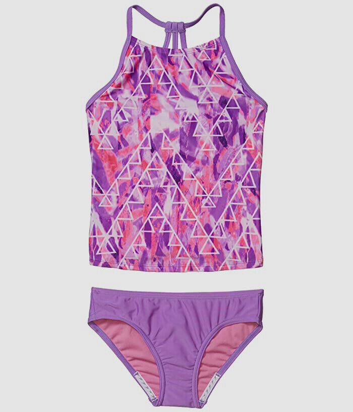 $44 Speedo Kid\'s Girl\'s Purple Printed Strappy Two-Piece Swimwear Size 16