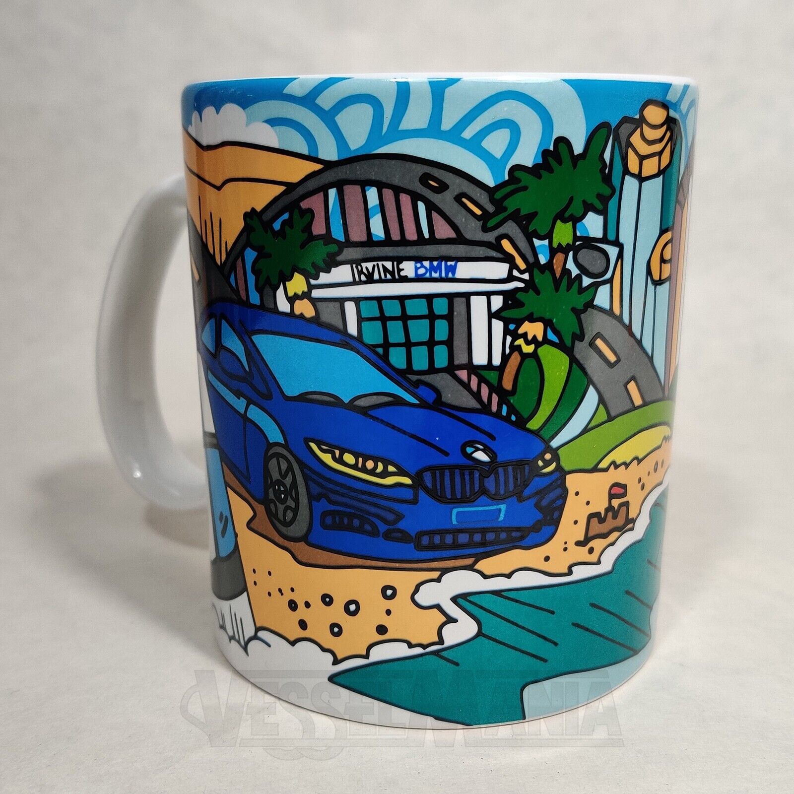 Irvine BMW Dealership Cartoon Mug Beemer Ceramic Coffee Cup Orange County