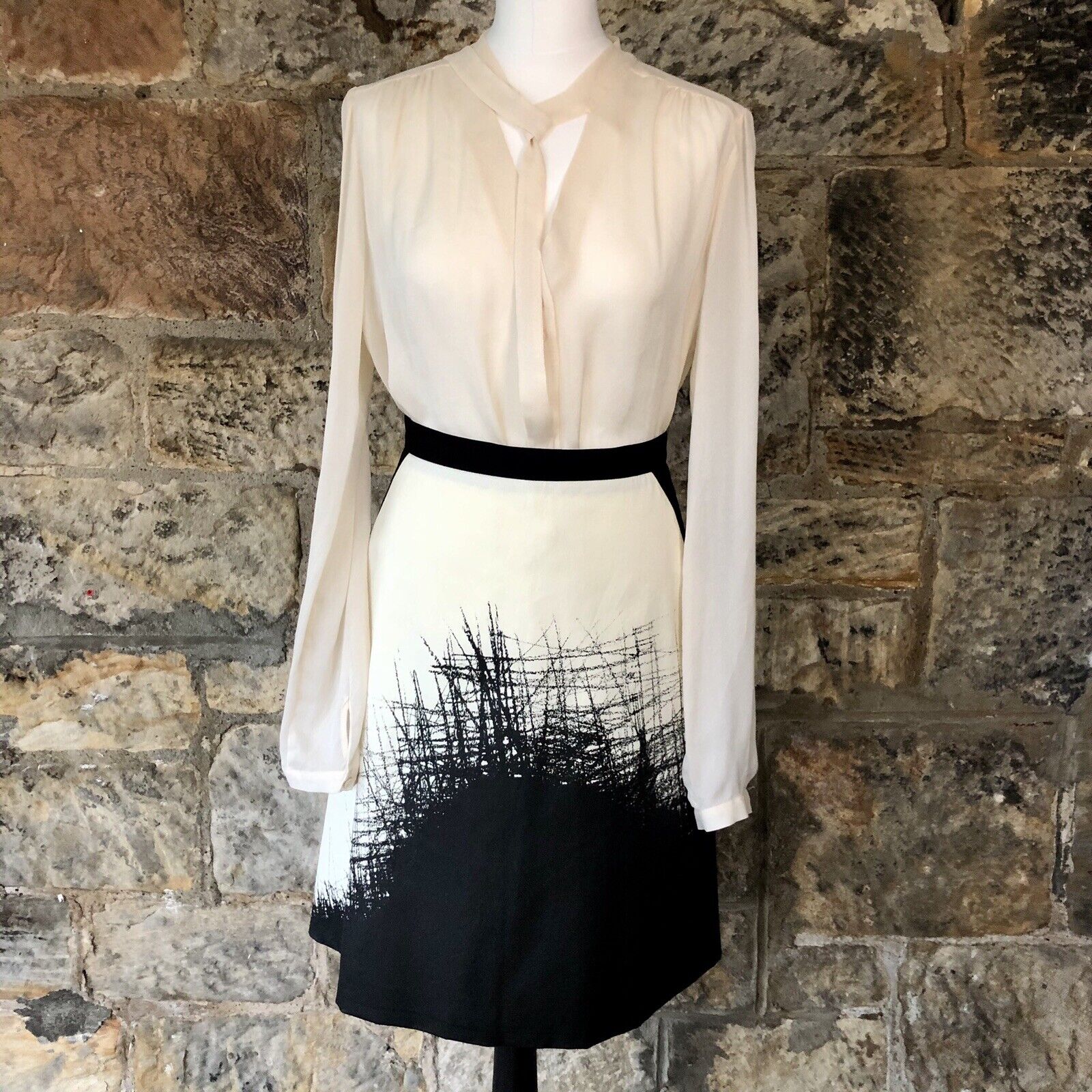 Moschino New Scribble Skirt 10 8 Cheap & Chic A Line Knee Monochrome Black White