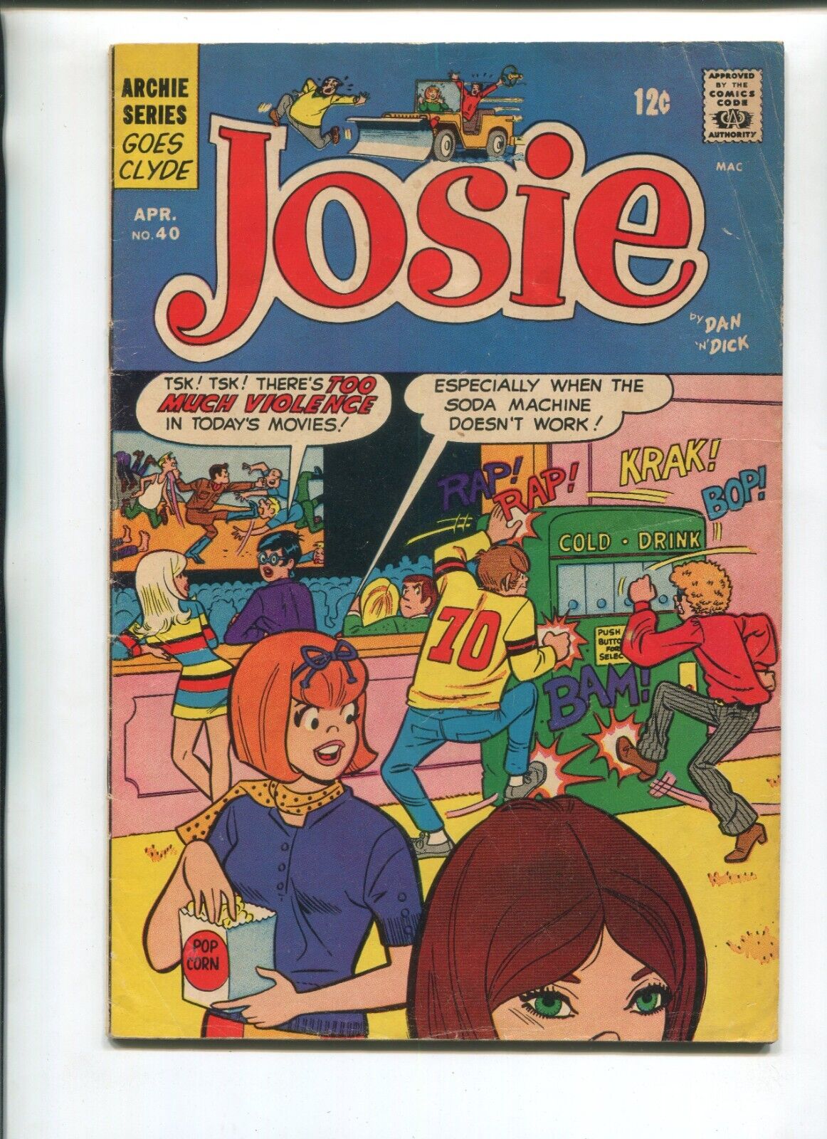 JOSIE 40 GOOD+ V1 ARCHIE SERIES 1969 VIOLENCE AT THE MOVIES