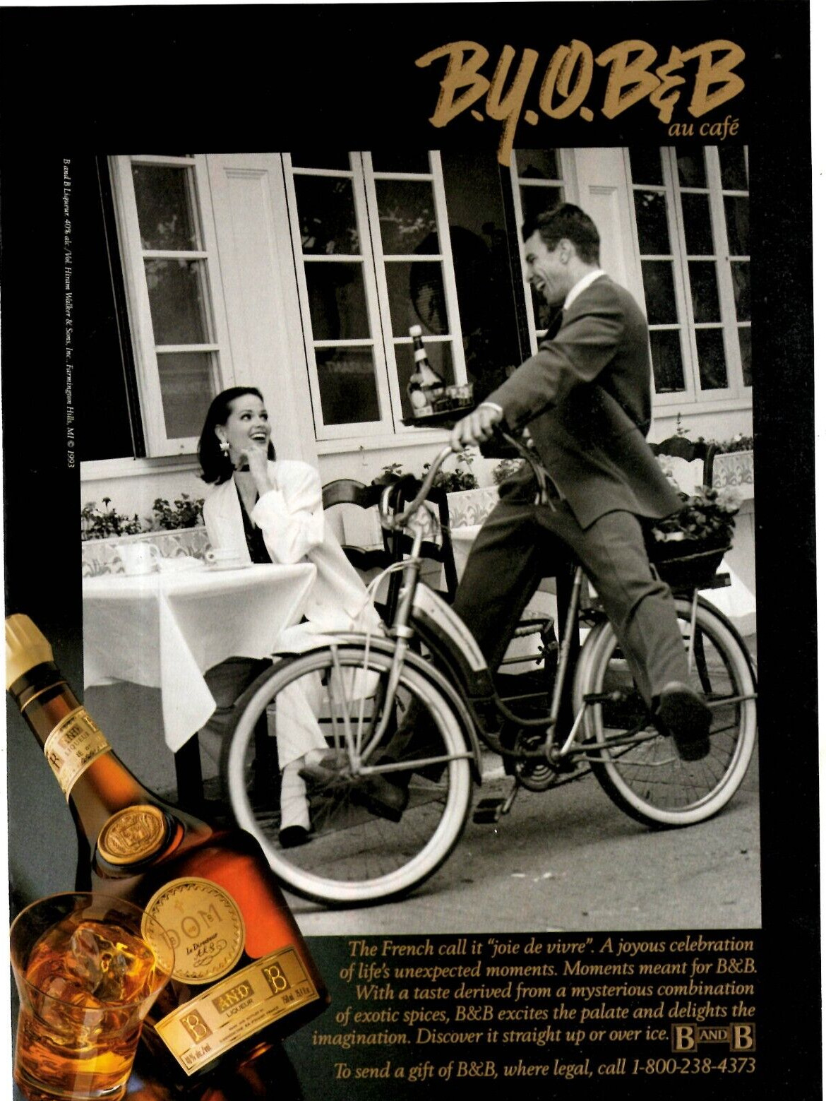 1993 Print Ad  B&B Liqueur Cafe Woman Man Bicycle Laughing Joie de vivre
