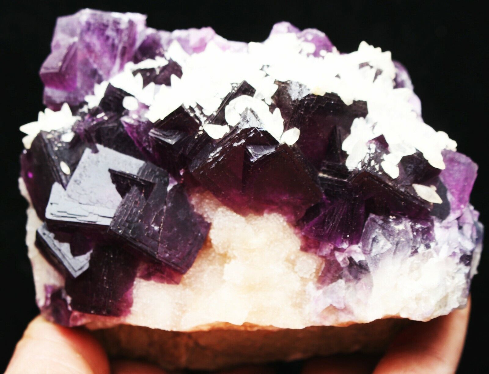 645g Rare Beautiful Dark Purple Cube Fluorite W Calcite Mineral Specimens/China