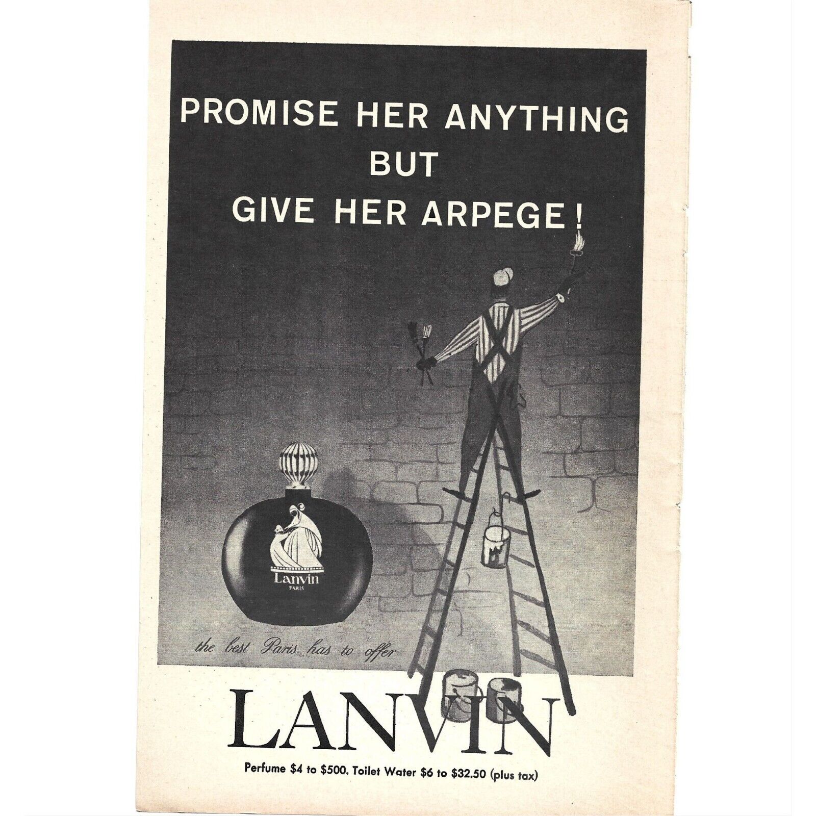 Lanvin Arpege Paris Perfume 1960s Vintage Print Ad 9 inch Tall