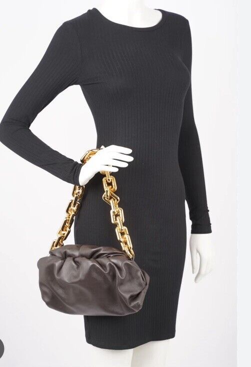 BOTTEGA VENETA  “ THE CHAIN “ Pouch BROWN Leather Shoulder Bag SLIGHTLY USED