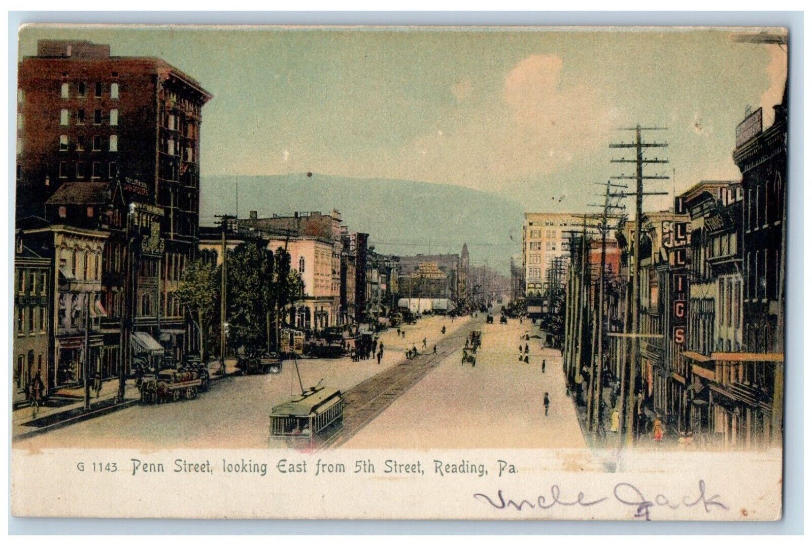 Reading Pennsylvania Postcard Penn Street Looking East 5th Streetcar Road c1905