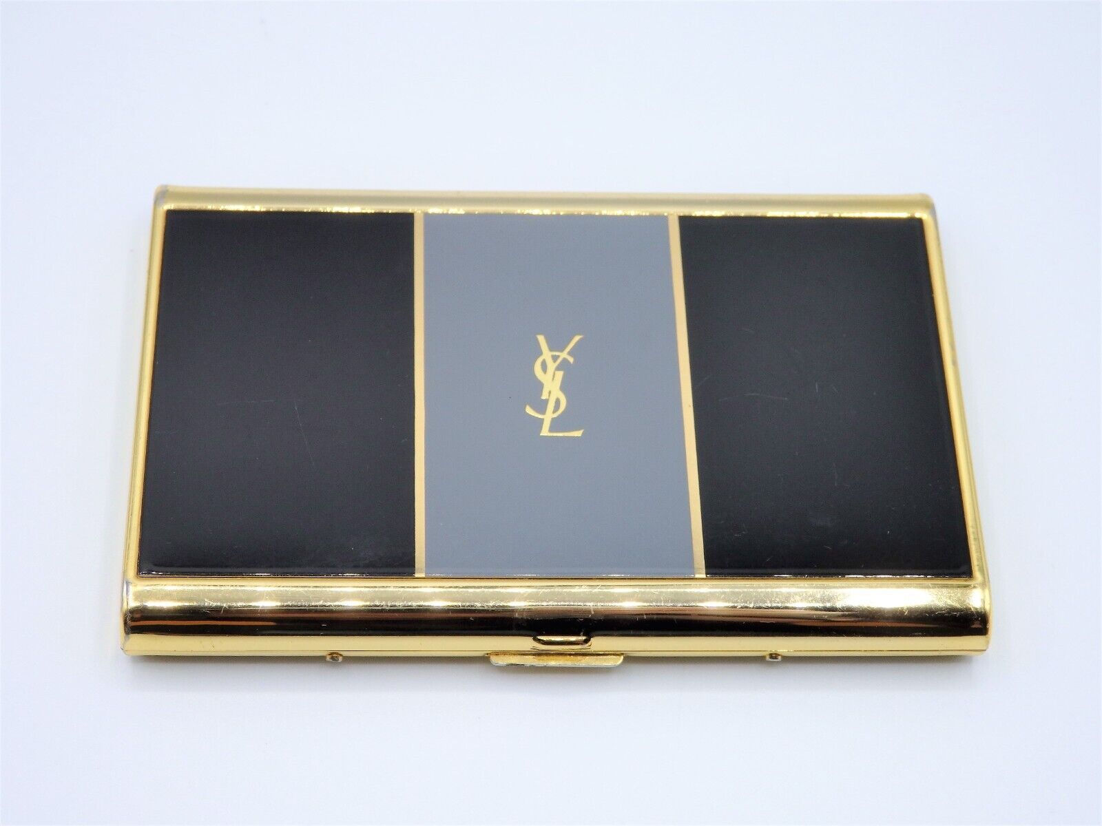 YVES SAINT LAURENT YSL Logo Vintage  Cigarette Holder Card Case Gold Black Gray