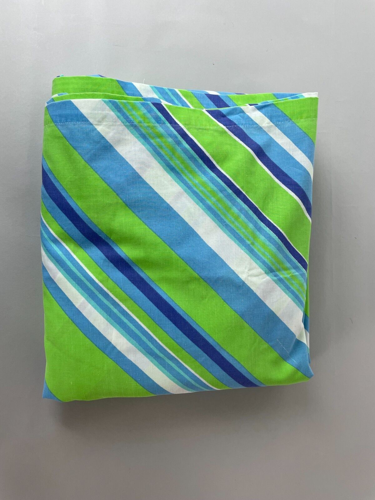 Vtg 70s YSL Yves Saint Laurent Fieldcrest Stripe Flat Sheet 90 X 115 Green Blue