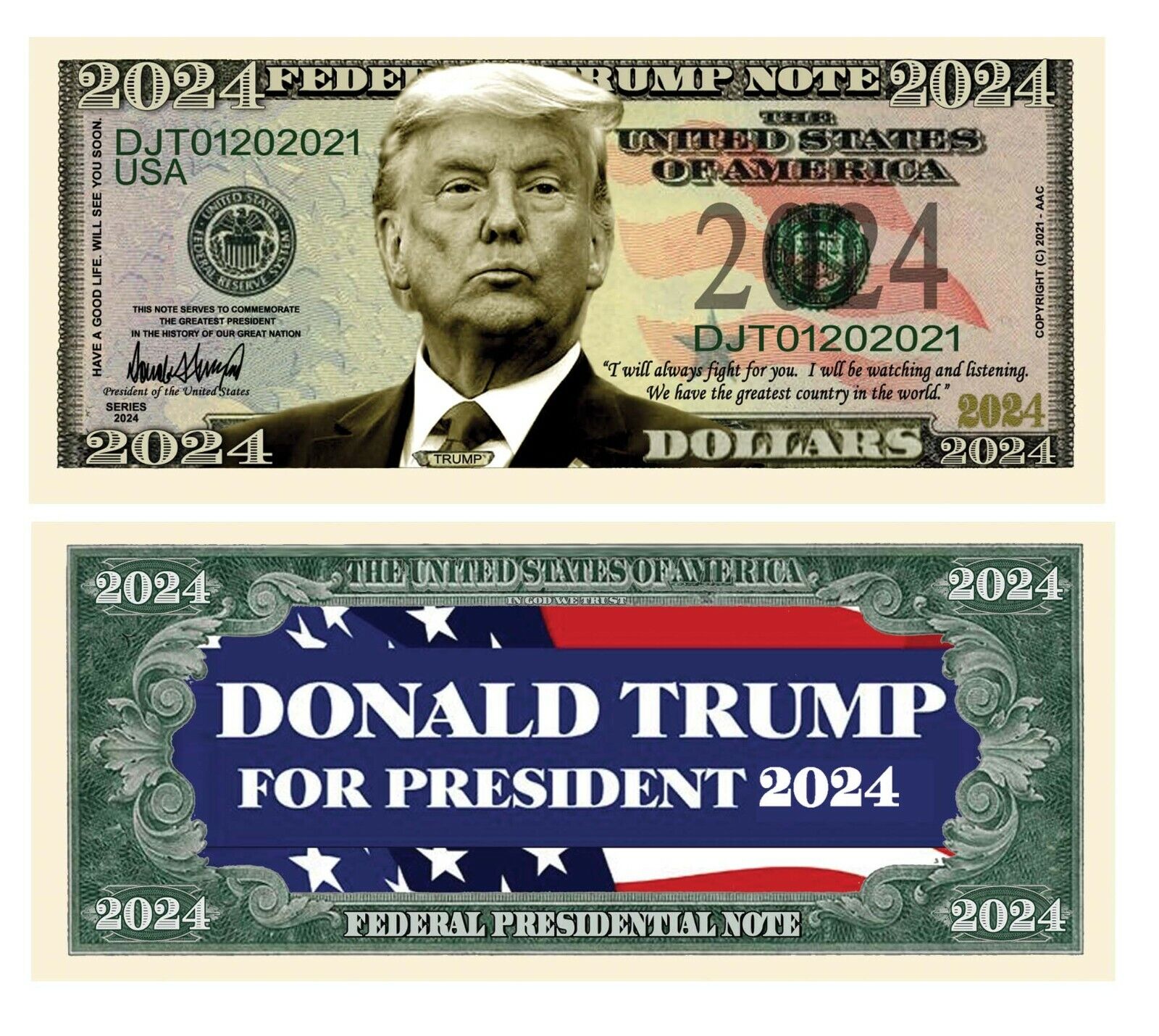 ✅ Pack of 100 Donald Trump 2024 Re-Election for President Novelty Dollar Bills ✅