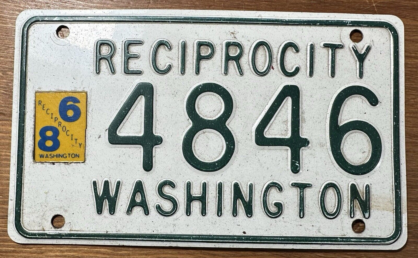 Vintage 1968 Washington State Reciprocity Motorcycle  Scooter License Plate HTF