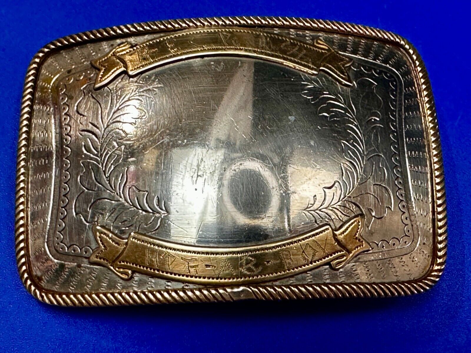 Vintage  E.C Pena Blank Ribbon Engraved Award Trophy Nickel Silver Belt Buckle