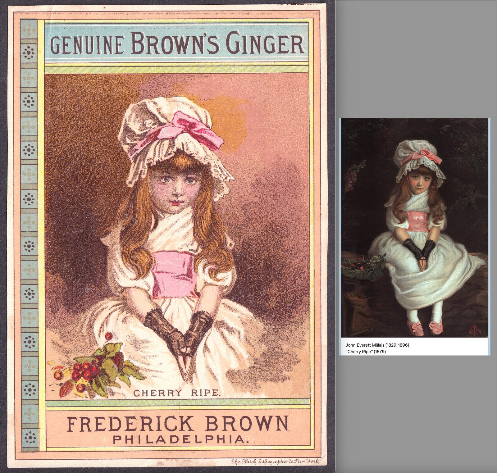 Cherry Ripe 1800's Lithograph 5x7 Browns Ginger Drink Tragic Death Ad Trade Card