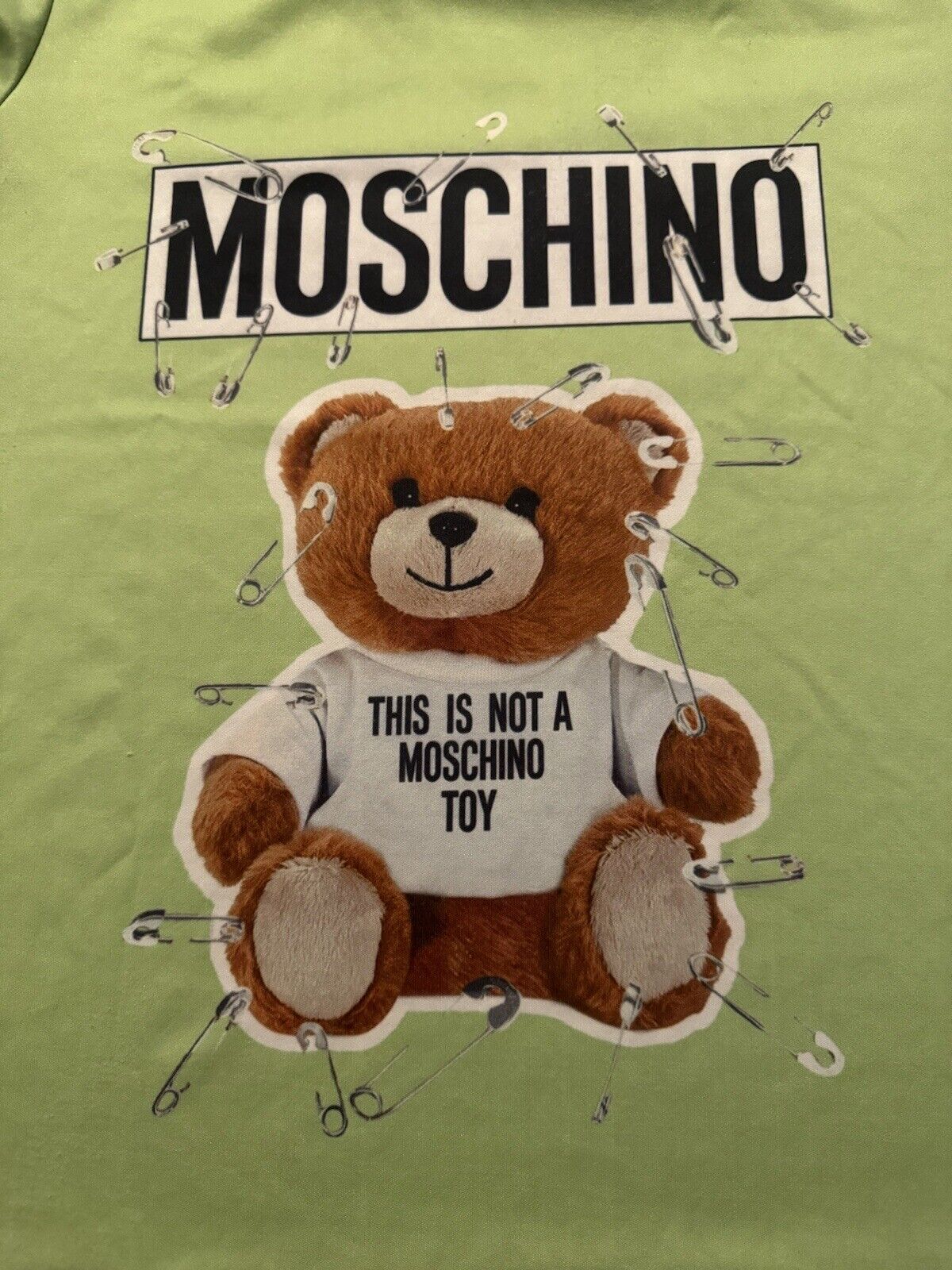 Moschino Couture polyester toy bear with safety pins t shirt Large green soft