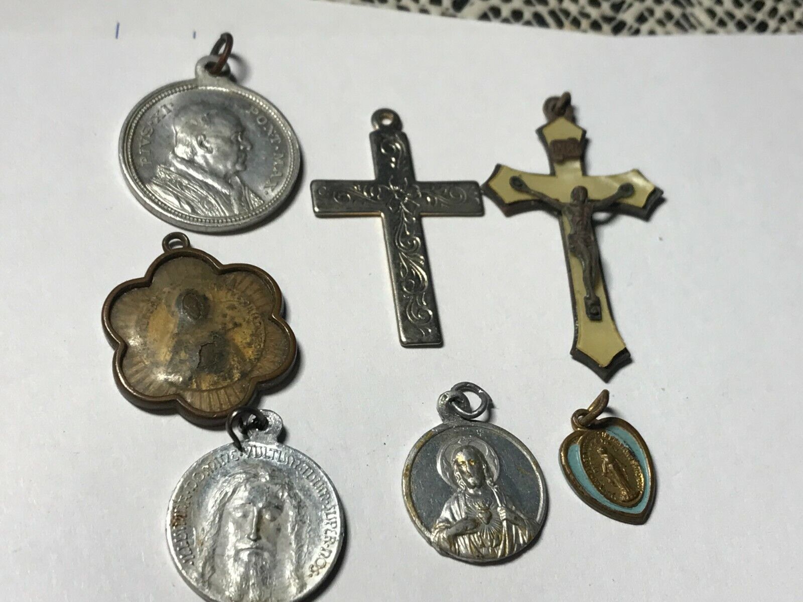 Collection of 7 Vintage   Christian  Medals & Crosses 