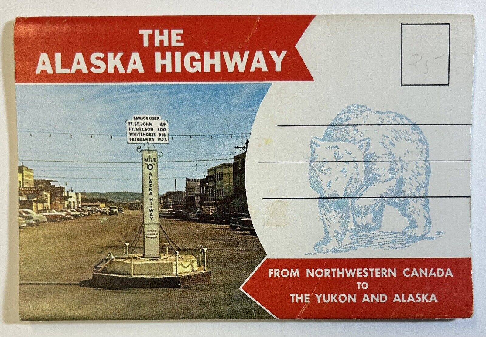 The Alaska Highway Yukon Territory Vintage Color Photo Folder, AK Souvenir