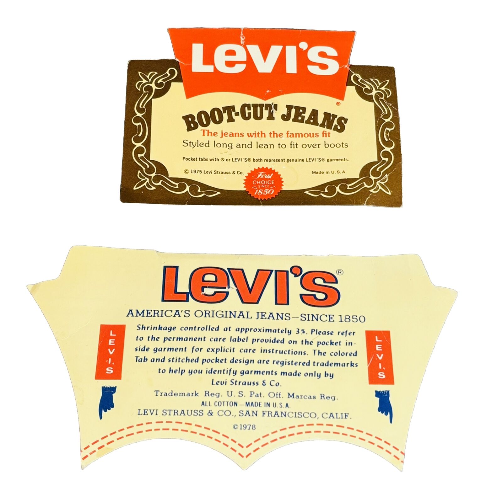 Vintage Levi Strauss Levi’s Jeans Hang Tag Pocket Tag 1970s Denim Boot Cut