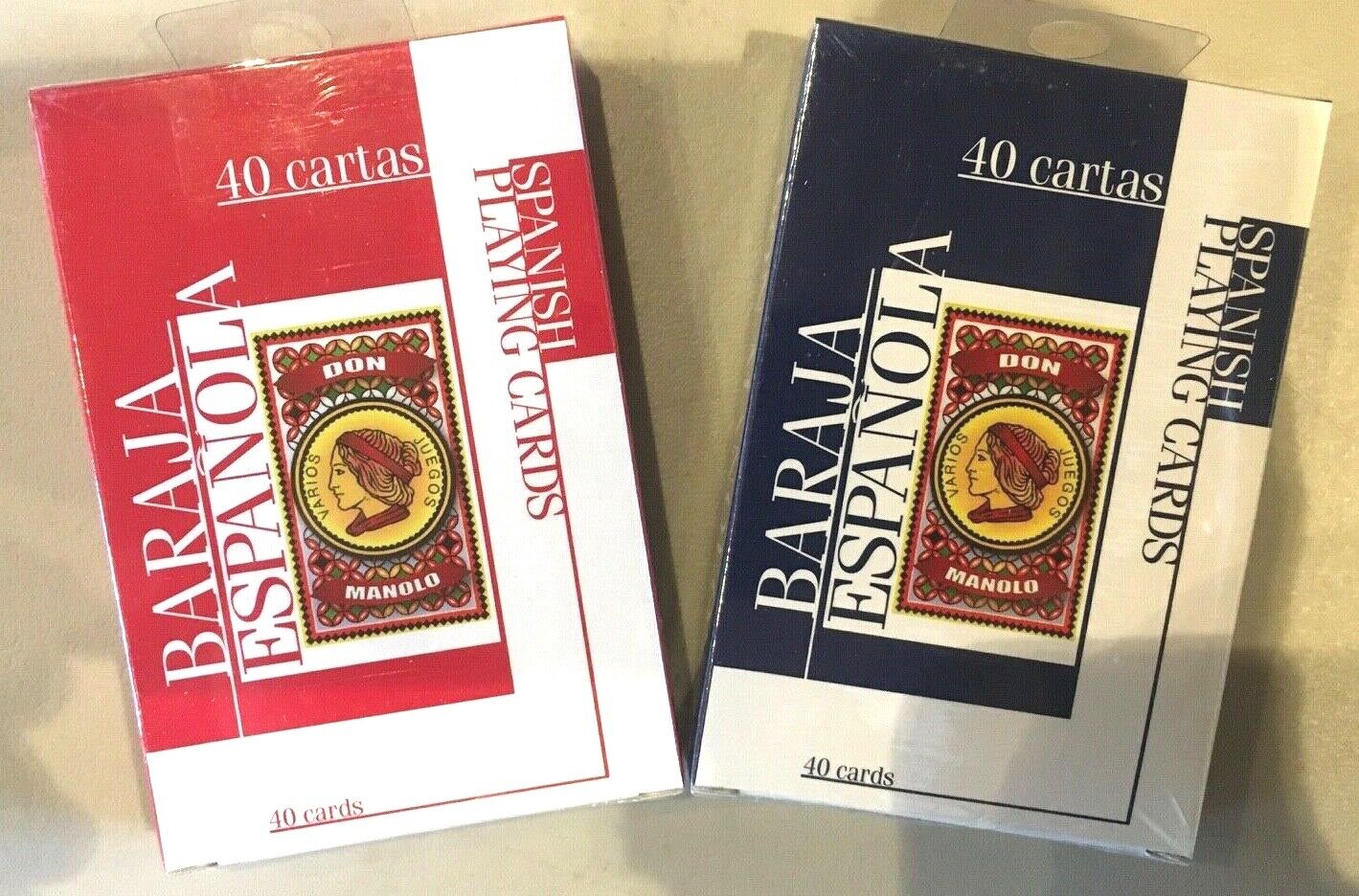 Don Manolo Spanish Suite Playing Cards 2 Deck Set Blue & Red 40 Cartas USPCC New