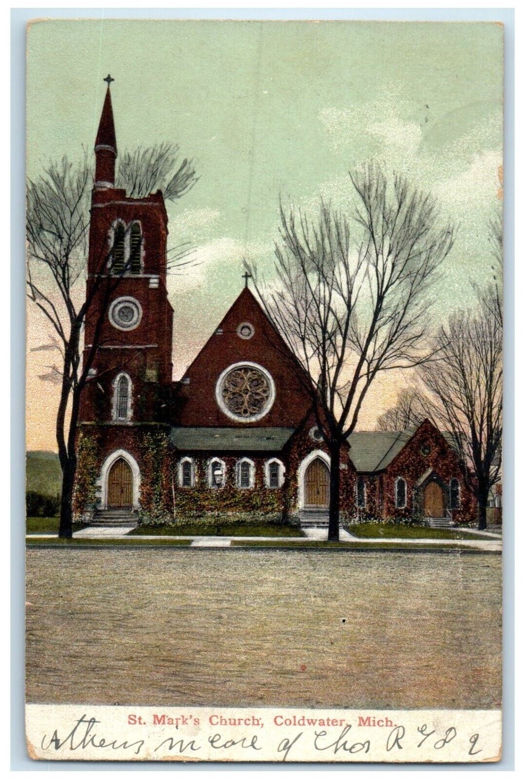 c1910 Exterior View St Mark Church Building Coldwater Michigan Vintage Postcard