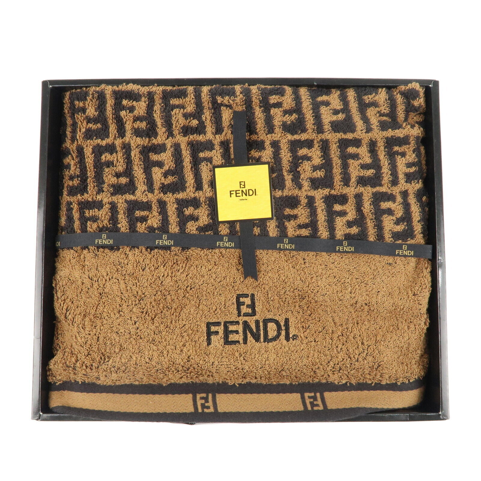 Authentic FENDI Zucca Cotton 100% Bath Towel Brown Black Used F/S