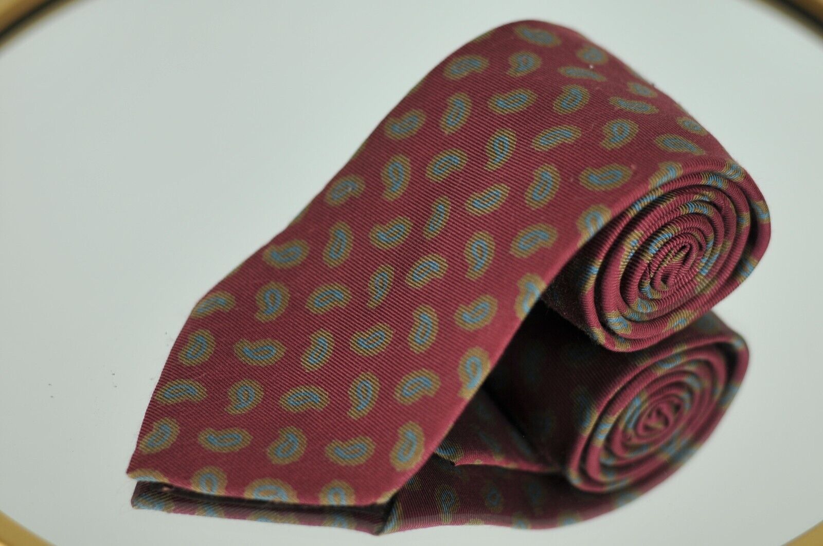 Etro Men\'s Tie Burgundy Brown & Jade Paisley Printed Silk Necktie 60 x 3.75 in