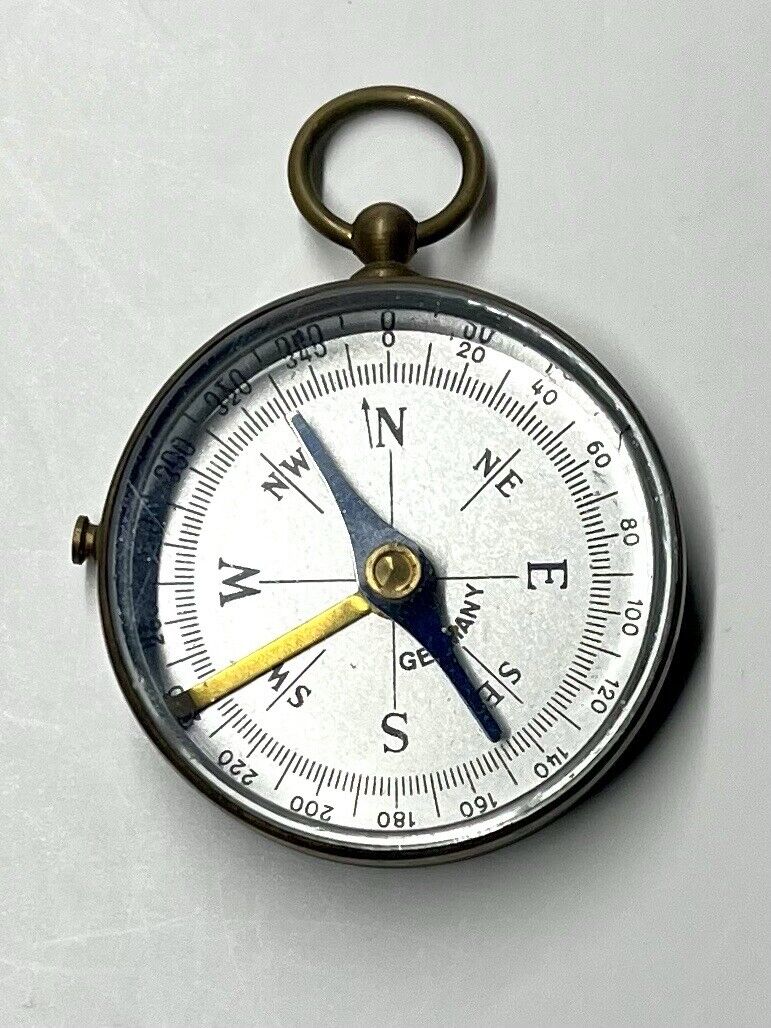 Vintage German Brass Magnetic Pocket Compass With Locking Dial