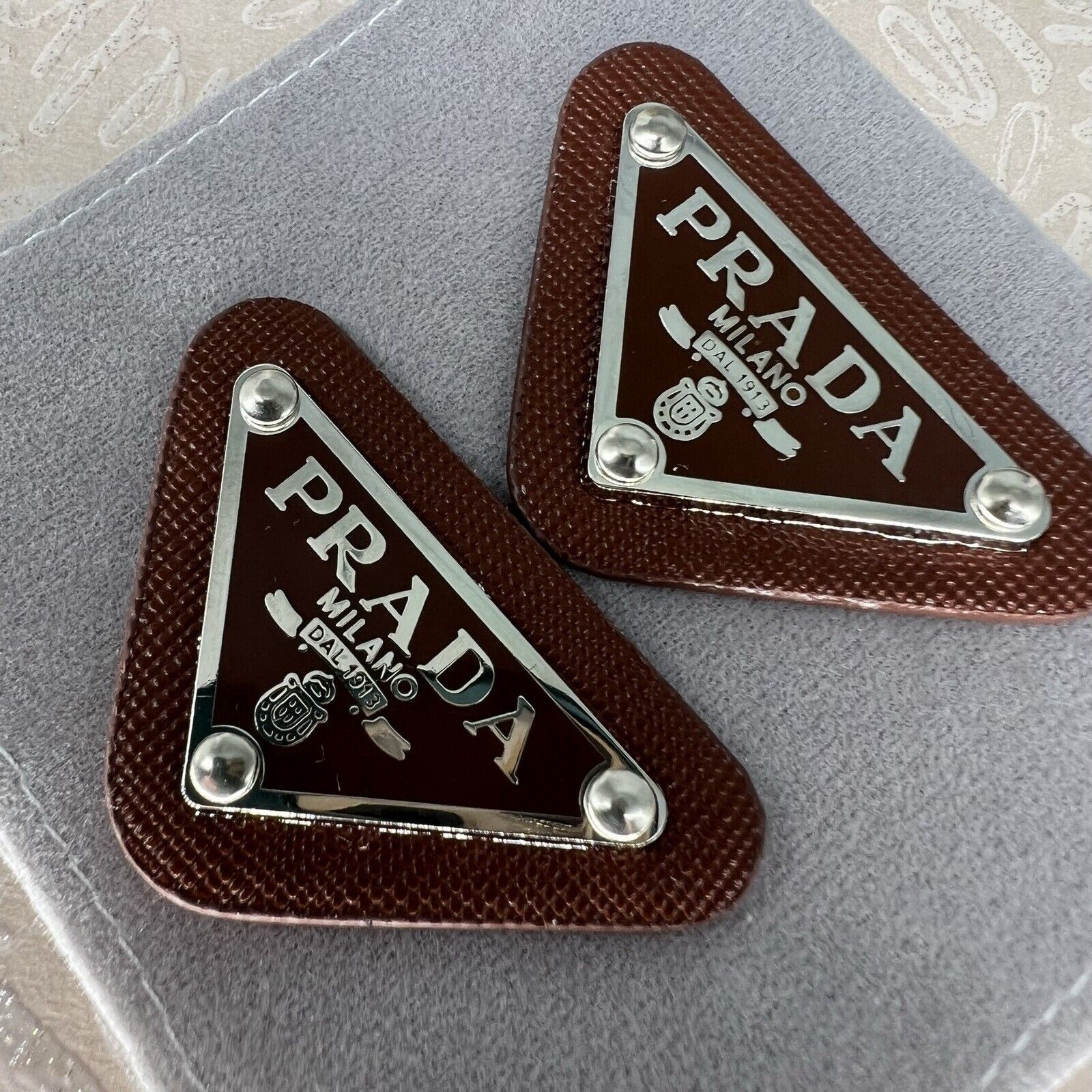 LOT 2 Prada Milano Logo little  Button Plate Metal Emblem Triangle Plate