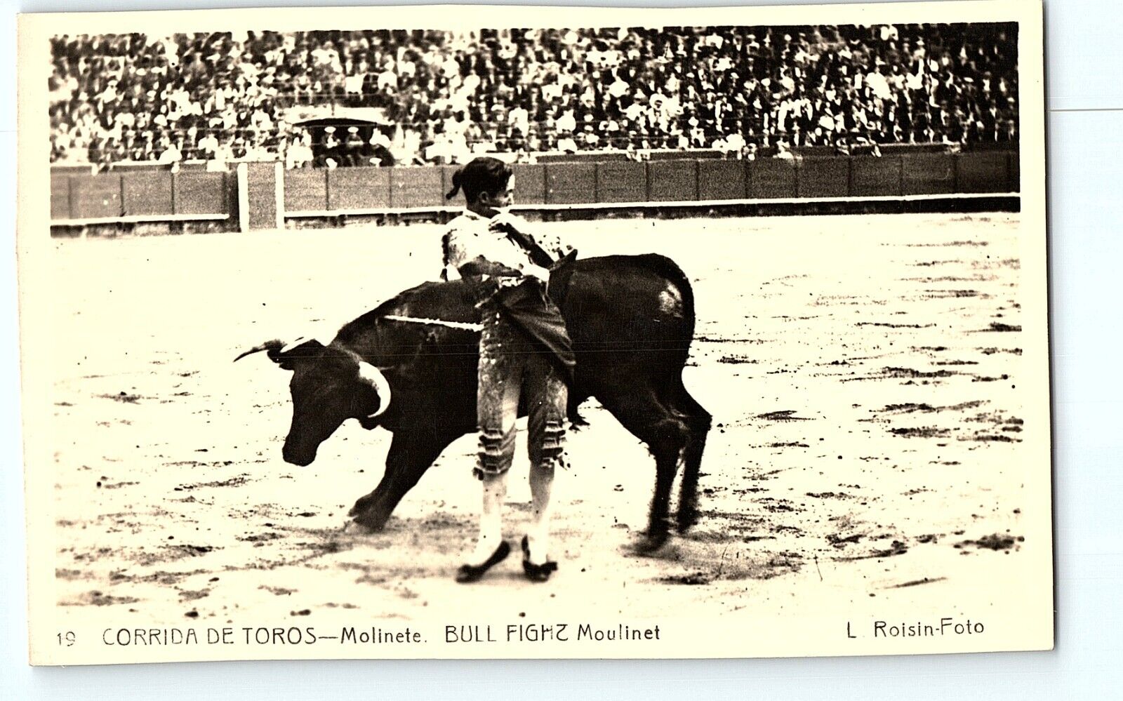 Corrida De Toros Molinete Bull Fighting L Roisin Stadium Full RPPC Postcard F1