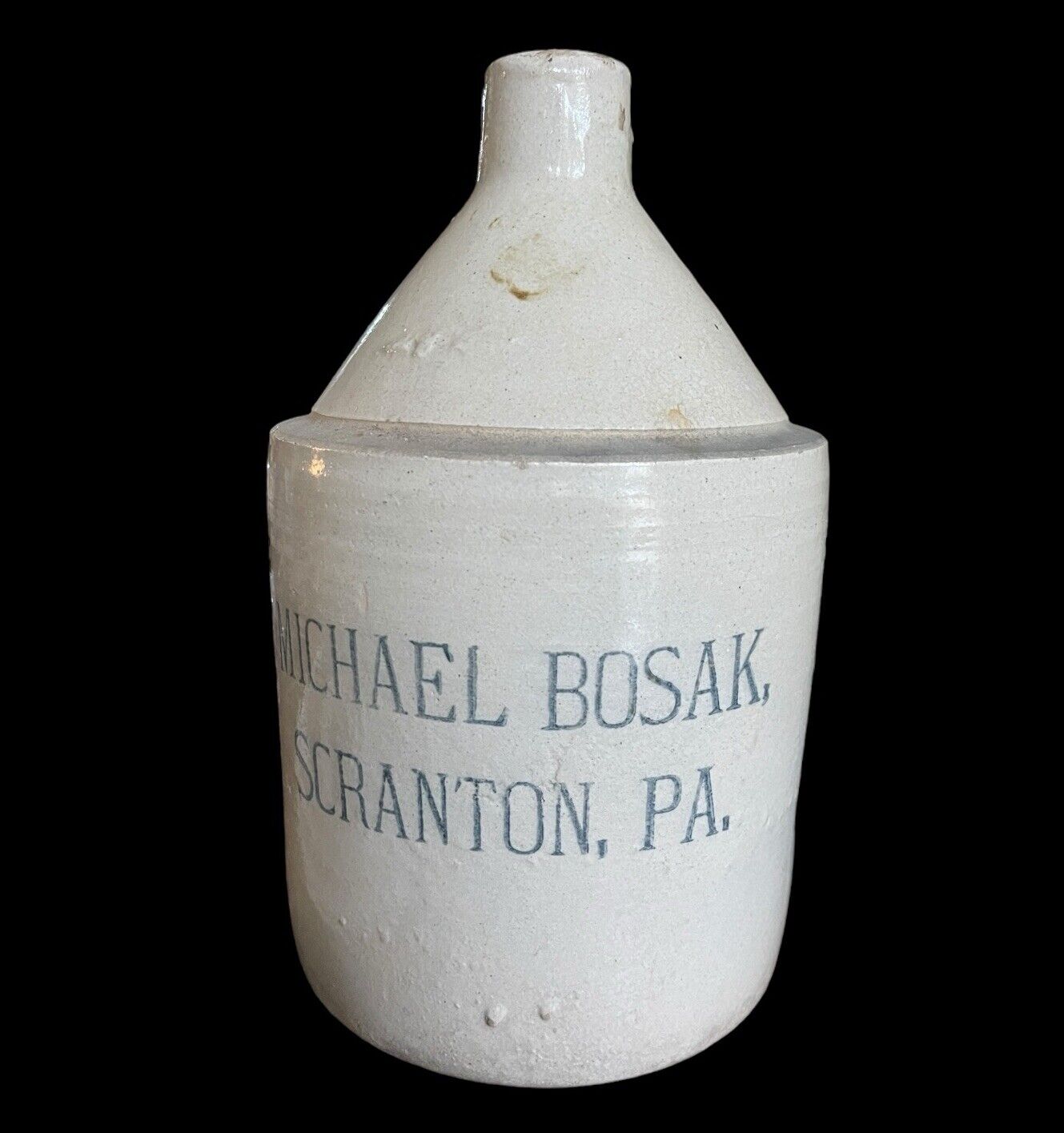 Antique Michael Bosak Stoneware Whiskey Jug Scranton PA 11.5 Inch One Gallon