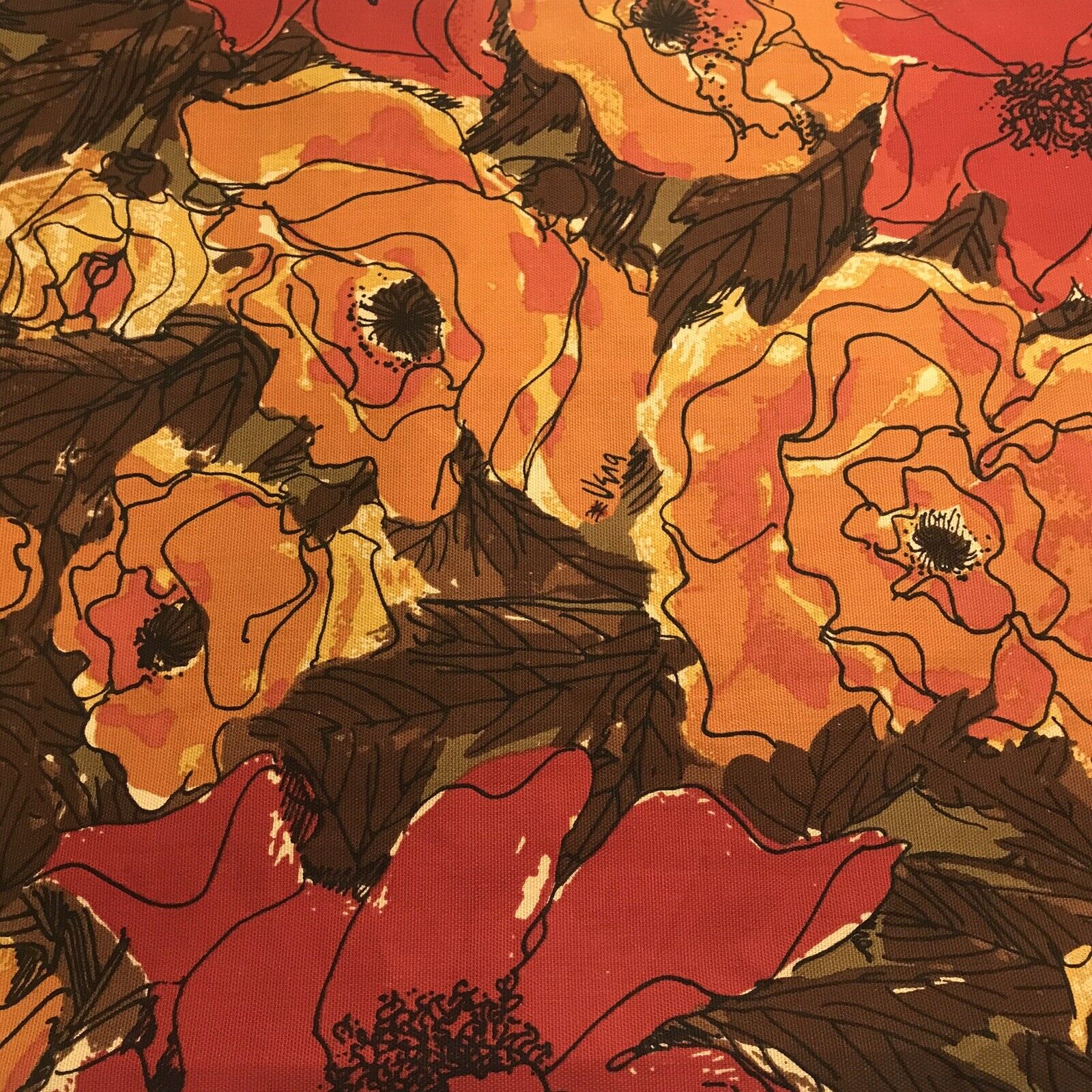 VERA Neuman Table Linen Festival Floral Oblong Tablecloth Orange Retro Decor EUC