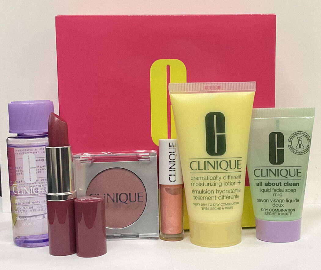 Clinique 6 PCS Skincare Travel Makeup Deluxe Sample Gift Set With Box