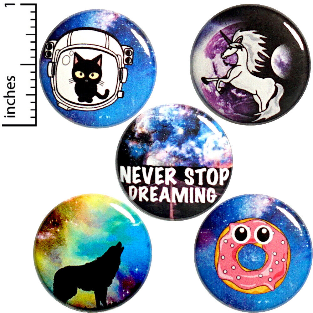 Cute Space Buttons Positive Backpack Lapel Pins 5 Pack Gift Set 1 Inch P39-1