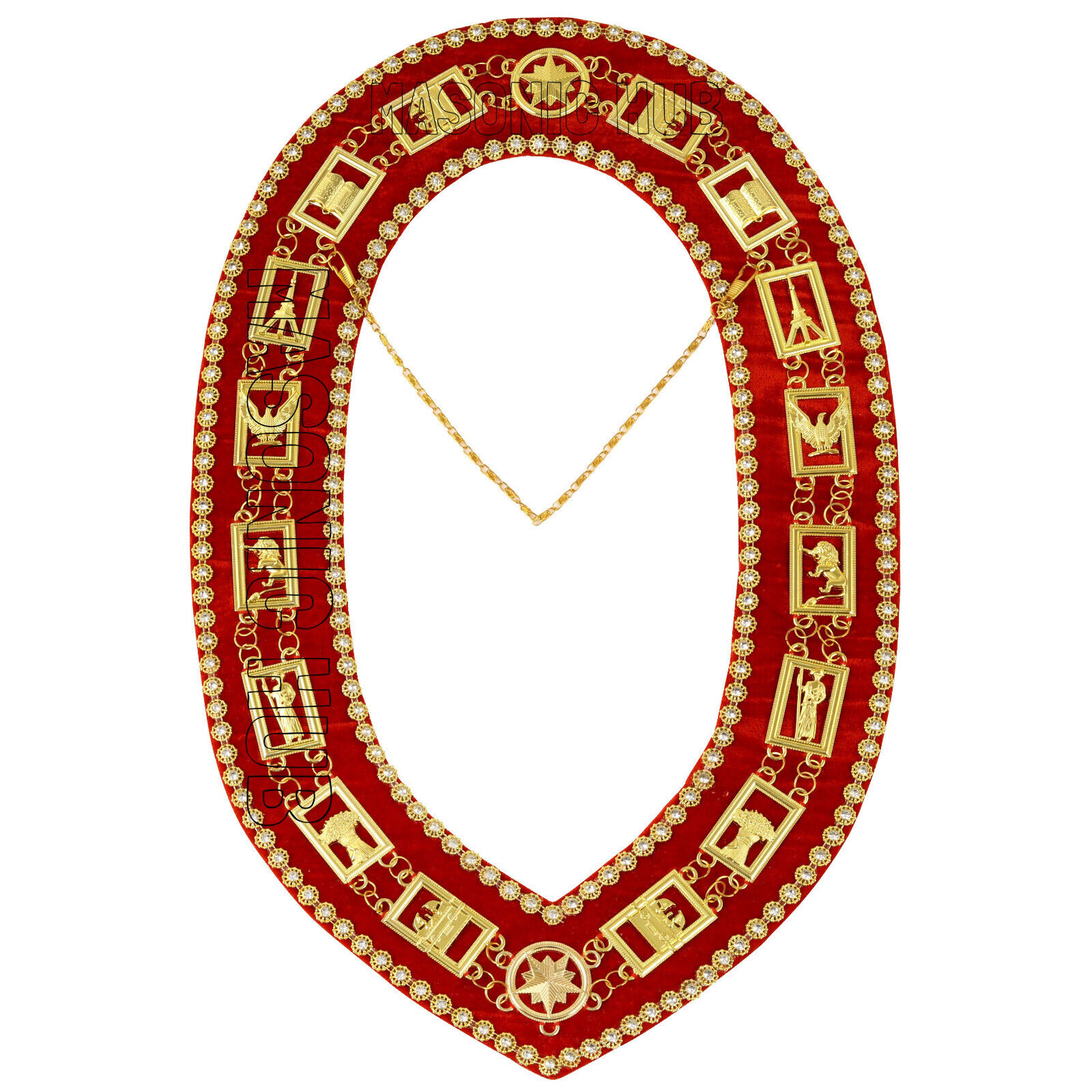Masonic Heroines of Jericho Women's Chain Collar, HOJ COLLAR, WITH Rhinestones