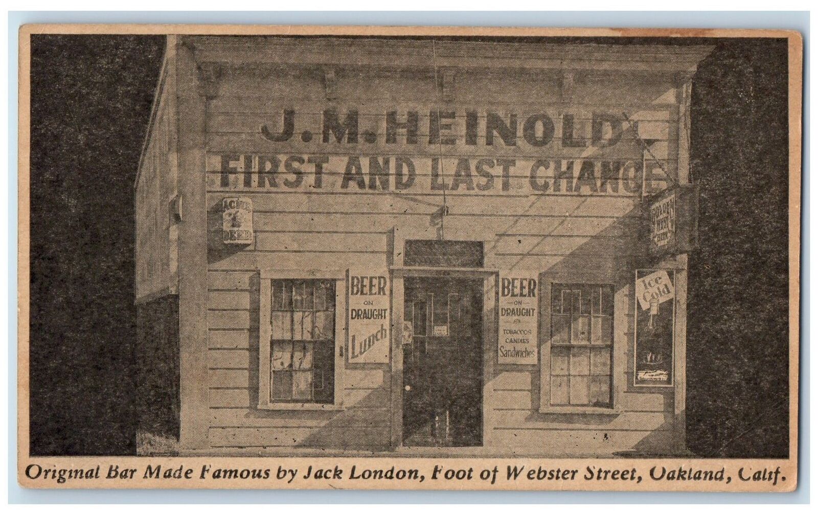 c1930\'s JM Heinold First Last Chance Bar Oakland CA Jack London Beer Postcard