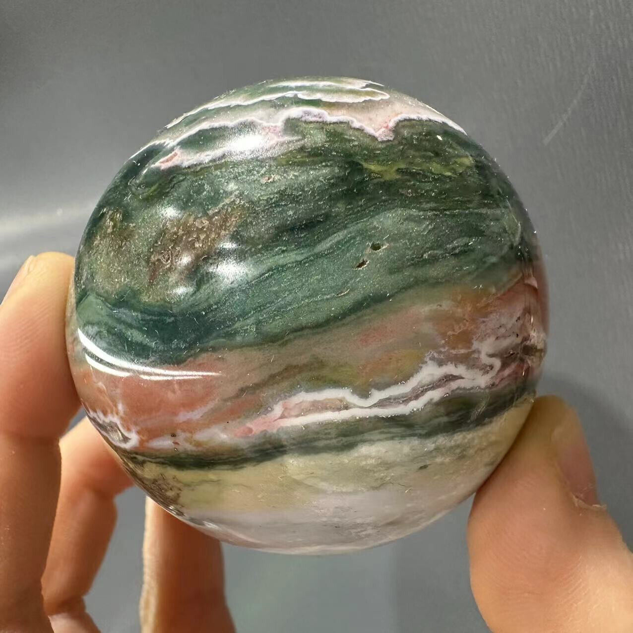 280G Natural Ocean Jasper Quartz Sphere Crystal Energy Ball Reiki Healing Decor